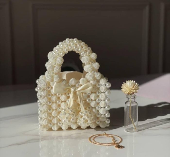 Pearl beaded mini tote bag